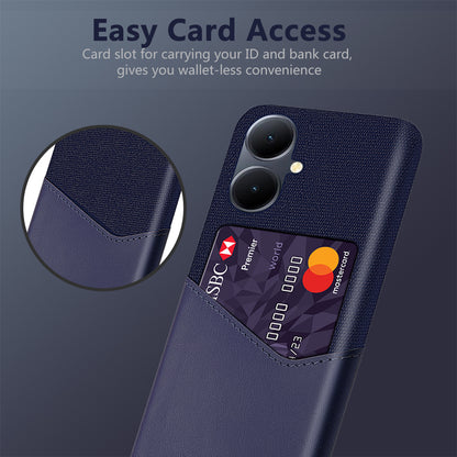 For vivo Y78+ 5G Cloth Texture Phone Case PU Leather Coated PC Card Holder Cover