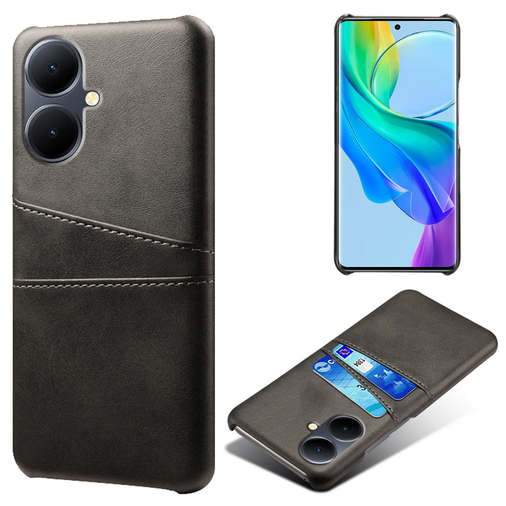 Dual Card Slots Phone Cover for vivo Y78+ 5G , PU Leather Coated PC Protective Case