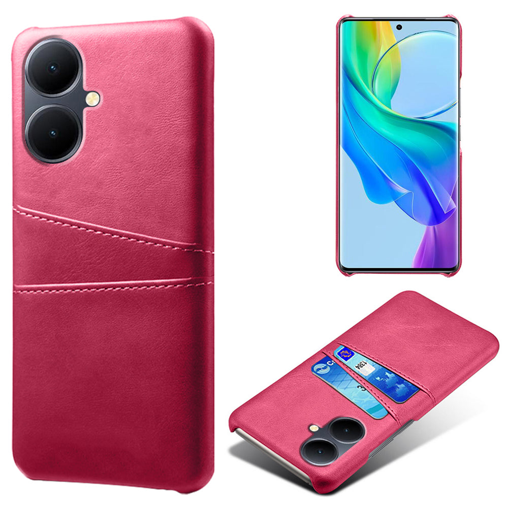 Dual Card Slots Phone Cover for vivo Y78+ 5G , PU Leather Coated PC Protective Case