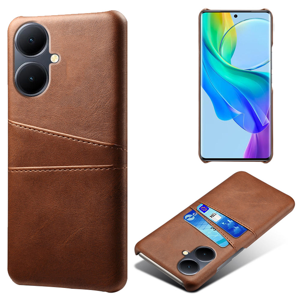 Dual Card Slots Phone Cover for vivo Y78+ 5G , PU Leather Coated PC Protective Case
