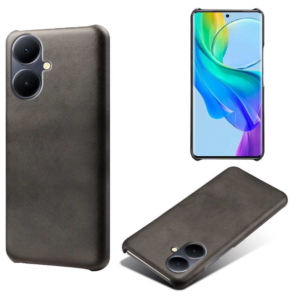 For vivo Y78+ 5G Calf Texture Phone Case PU Leather Coated PC Protective Cover