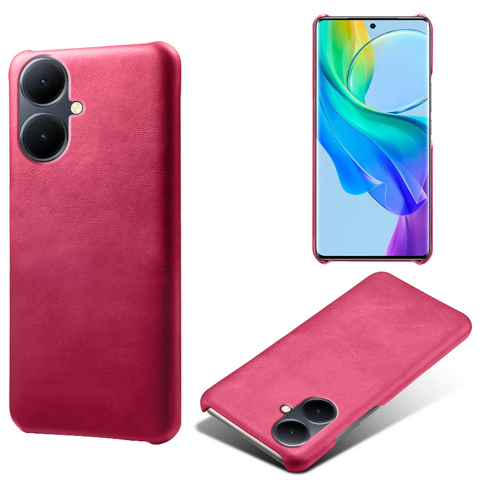 For vivo Y78+ 5G Calf Texture Phone Case PU Leather Coated PC Protective Cover