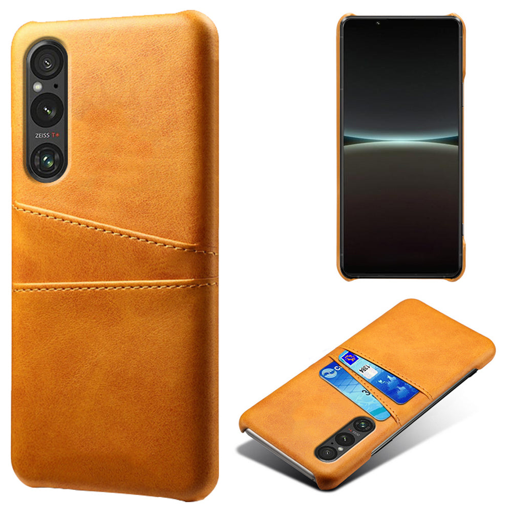 Dual Card Slots Phone Case for Sony Xperia 1 V , Anti-scratch PU Leather Coated PC Cover