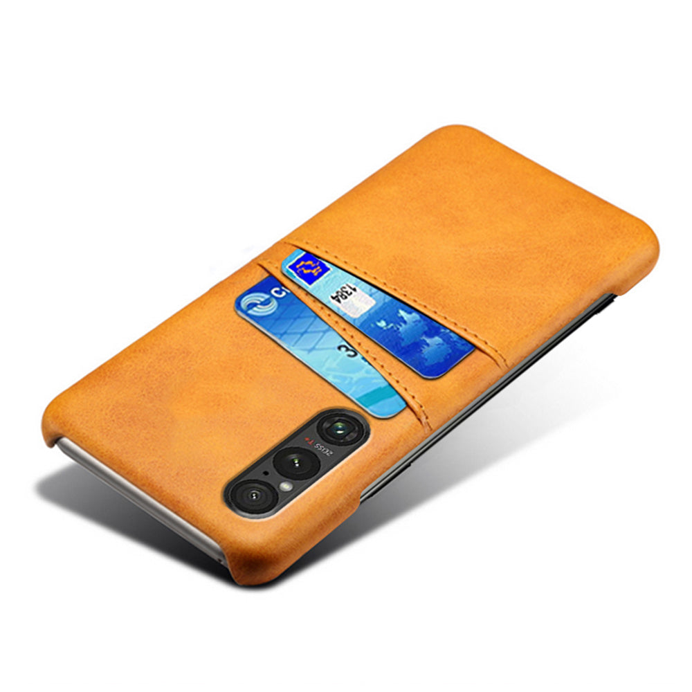 Dual Card Slots Phone Case for Sony Xperia 1 V , Anti-scratch PU Leather Coated PC Cover