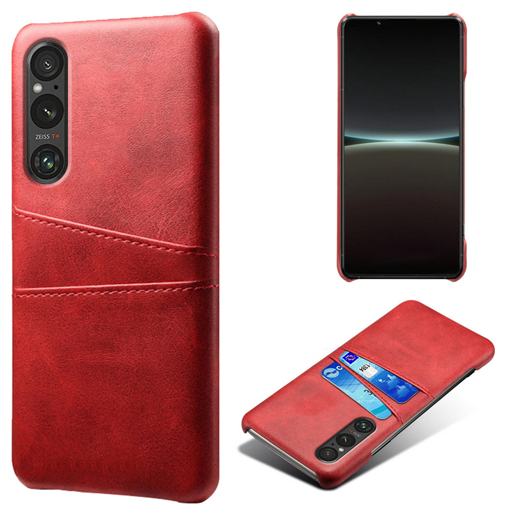 Dual Card Slots Phone Case for Sony Xperia 1 V , Anti-scratch PU Leather Coated PC Cover