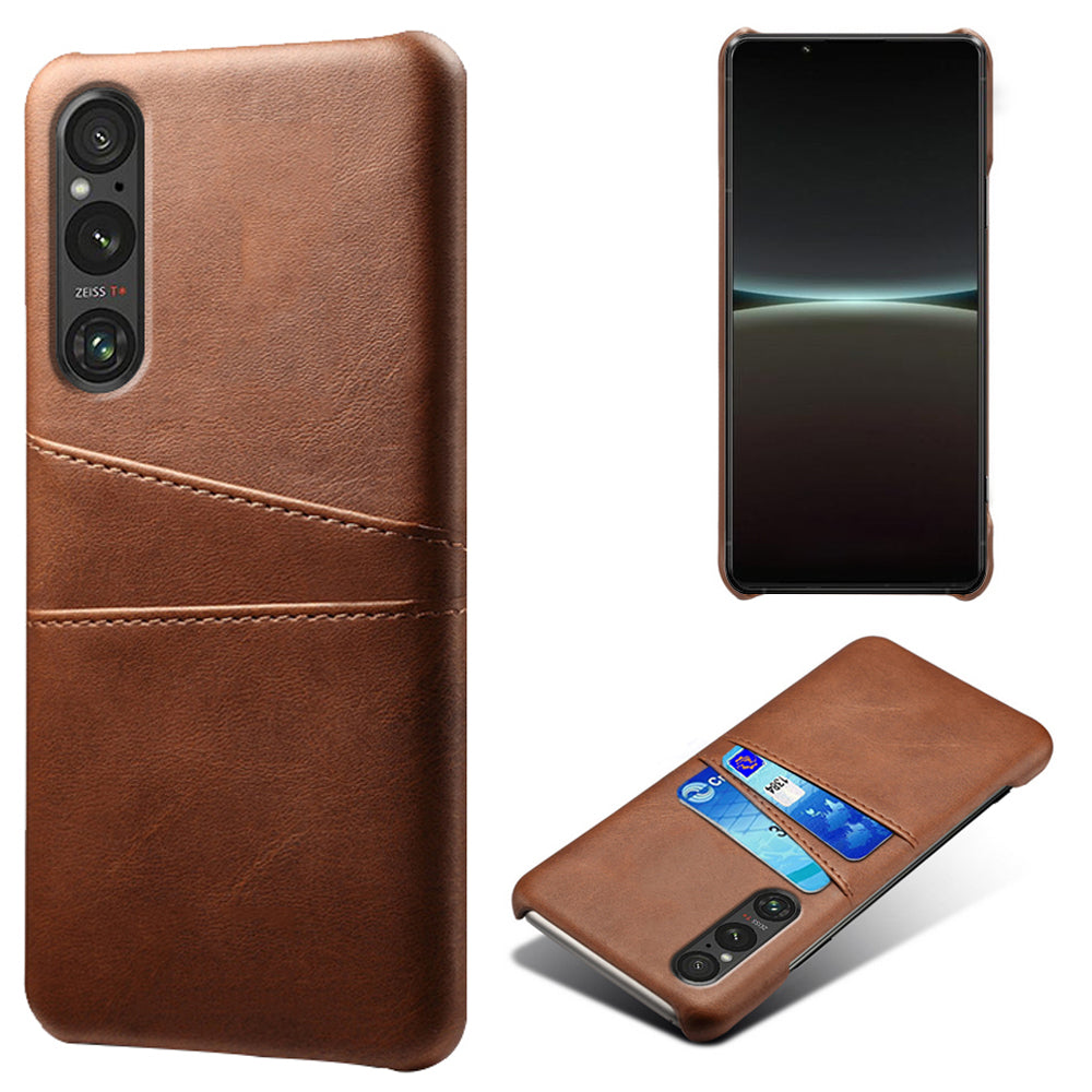 Dual Card Slots Phone Case for Sony Xperia 1 V , Anti-scratch PU Leather Coated PC Cover