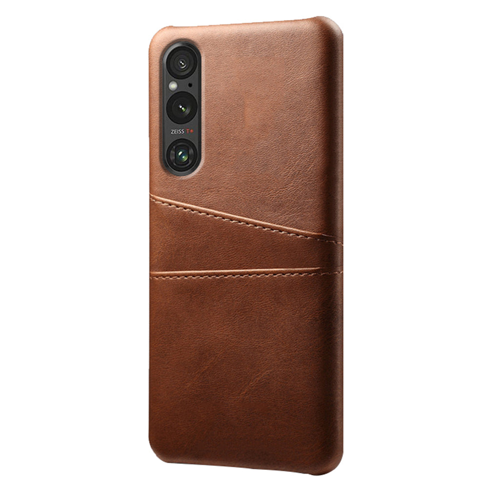 Dual Card Slots Phone Case for Sony Xperia 1 V , Anti-scratch PU Leather Coated PC Cover