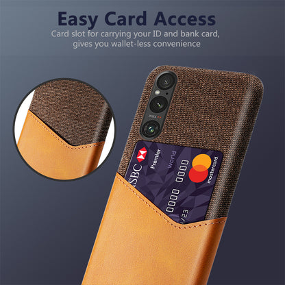 For Sony Xperia 1 V Card Holder PU Leather Coated PC Case Cloth Texture Anti-scratch Phone Cover