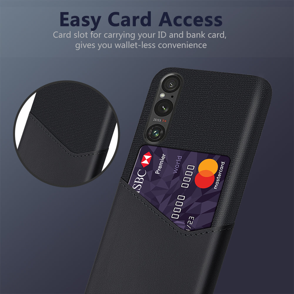 For Sony Xperia 1 V Card Holder PU Leather Coated PC Case Cloth Texture Anti-scratch Phone Cover