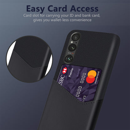 For Sony Xperia 1 V Card Holder PU Leather Coated PC Case Cloth Texture Anti-scratch Phone Cover