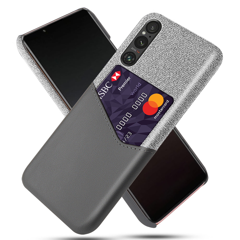 For Sony Xperia 1 V Card Holder PU Leather Coated PC Case Cloth Texture Anti-scratch Phone Cover