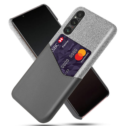 For Sony Xperia 1 V Card Holder PU Leather Coated PC Case Cloth Texture Anti-scratch Phone Cover