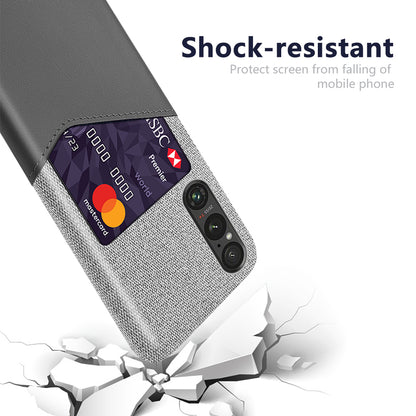 For Sony Xperia 1 V Card Holder PU Leather Coated PC Case Cloth Texture Anti-scratch Phone Cover