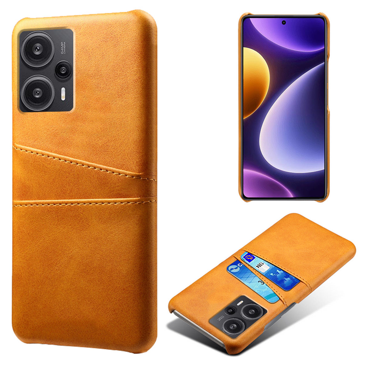 For Xiaomi Redmi Note 12 Turbo / Poco F5 5G Phone Case Dual Card Slots Leather Coated PC Phone Cover