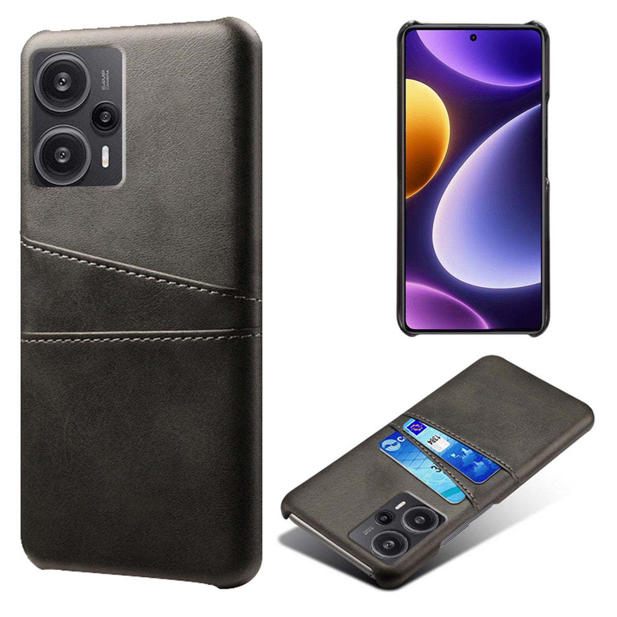 For Xiaomi Redmi Note 12 Turbo / Poco F5 5G Phone Case Dual Card Slots Leather Coated PC Phone Cover