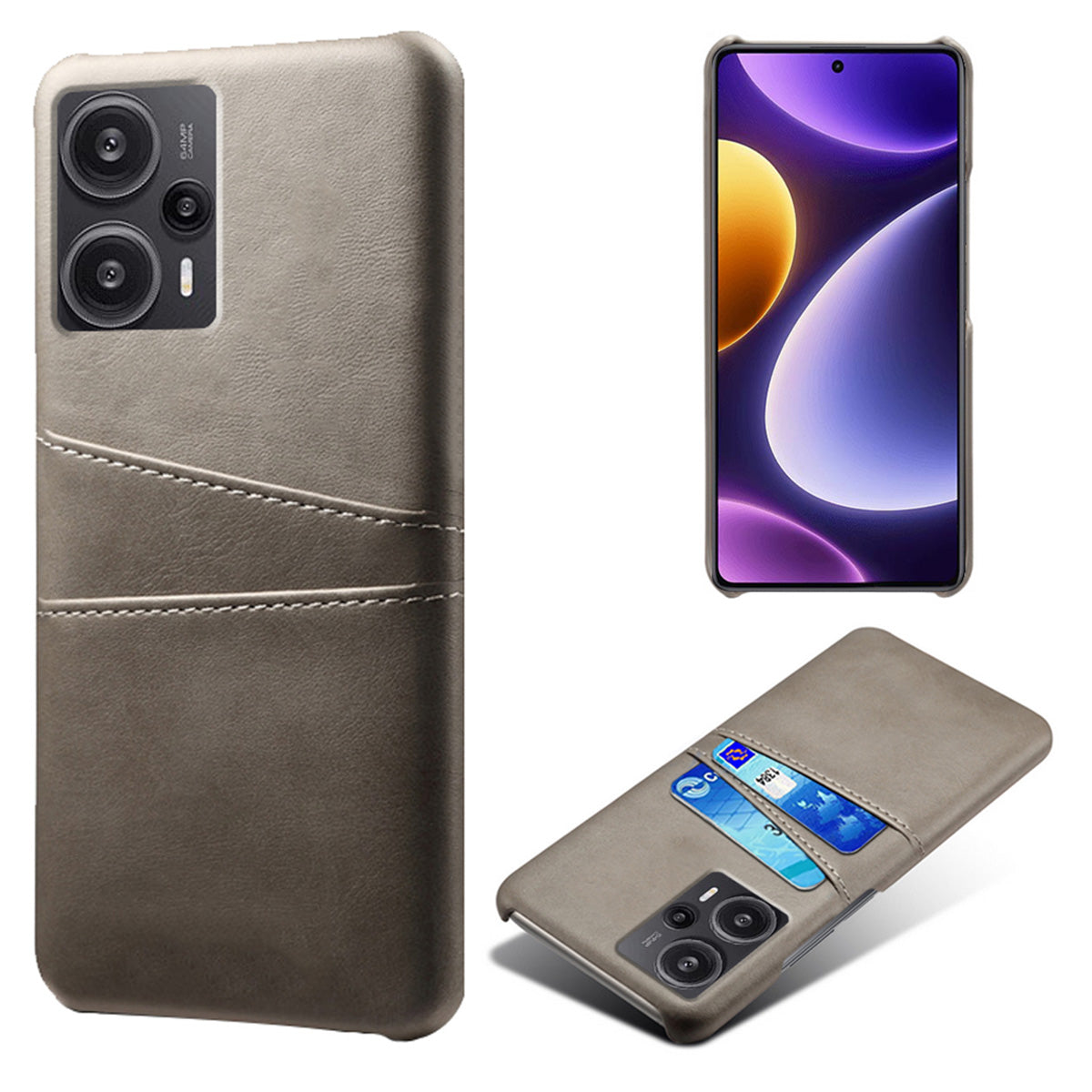 For Xiaomi Redmi Note 12 Turbo / Poco F5 5G Phone Case Dual Card Slots Leather Coated PC Phone Cover