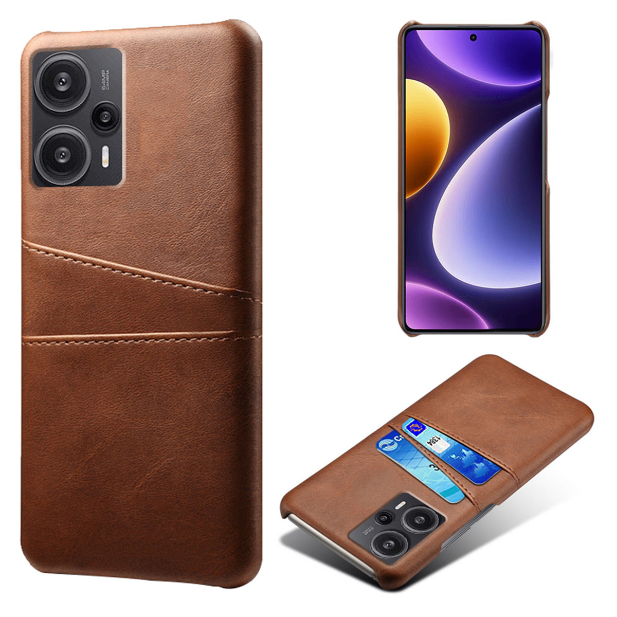 For Xiaomi Redmi Note 12 Turbo / Poco F5 5G Phone Case Dual Card Slots Leather Coated PC Phone Cover