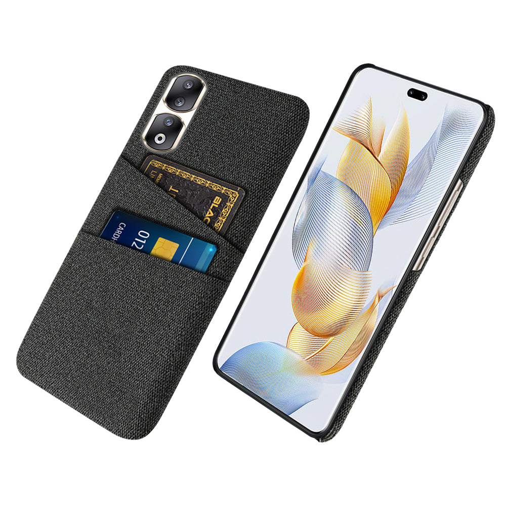 Cloth Texture Phone Cover for Honor 90 Pro , Hard PC + Cloth Protective Case with Dual Card Slots