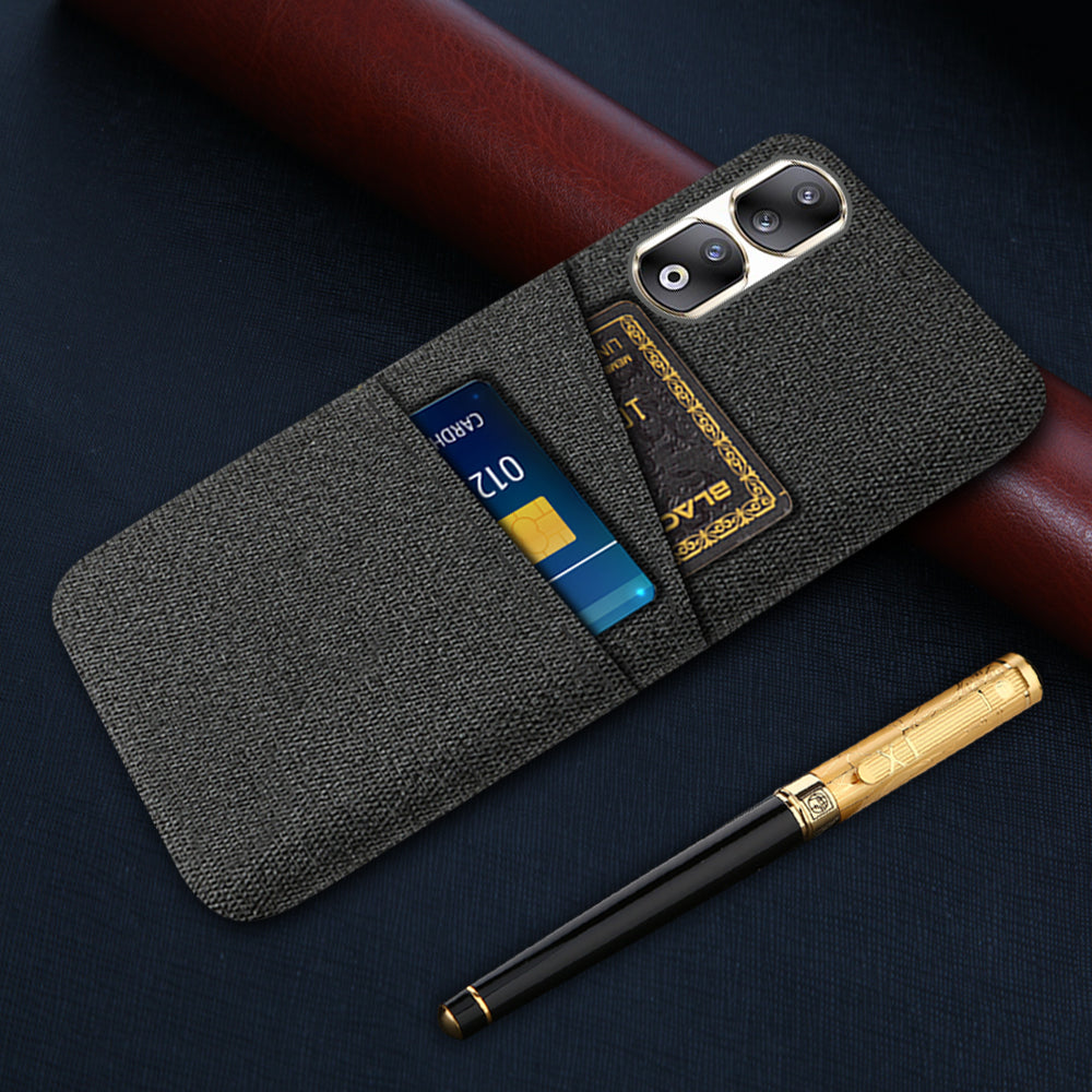 Cloth Texture Phone Cover for Honor 90 Pro , Hard PC + Cloth Protective Case with Dual Card Slots