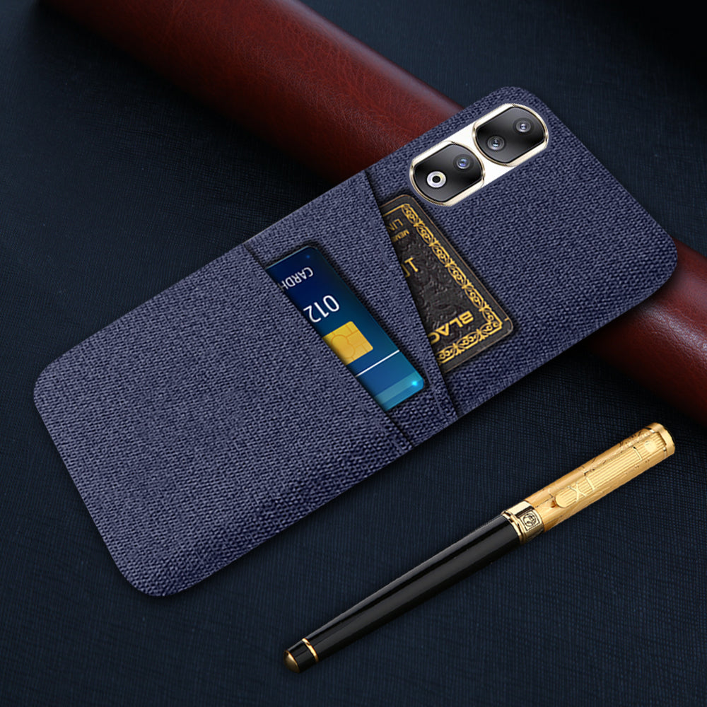 Cloth Texture Phone Cover for Honor 90 Pro , Hard PC + Cloth Protective Case with Dual Card Slots