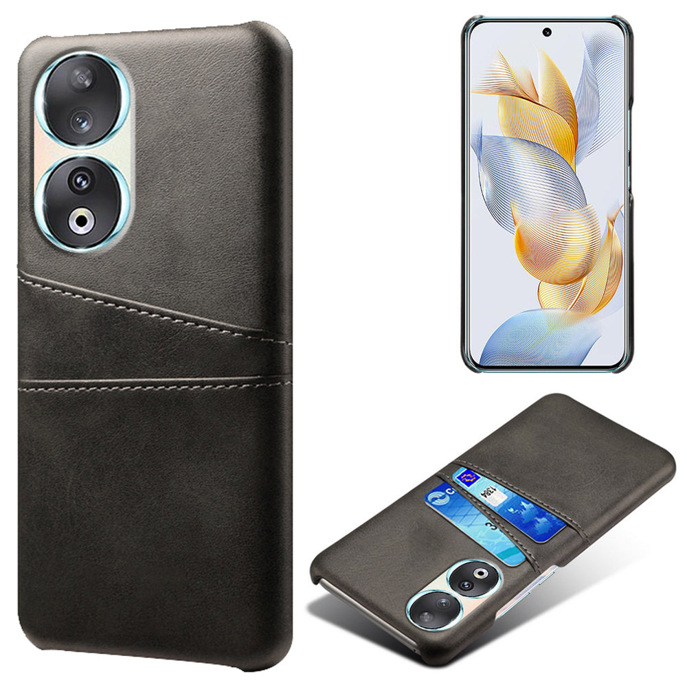 Phone Case with Dual Card Slots for Honor 90 , PU Leather Coated PC Smartphone Cover