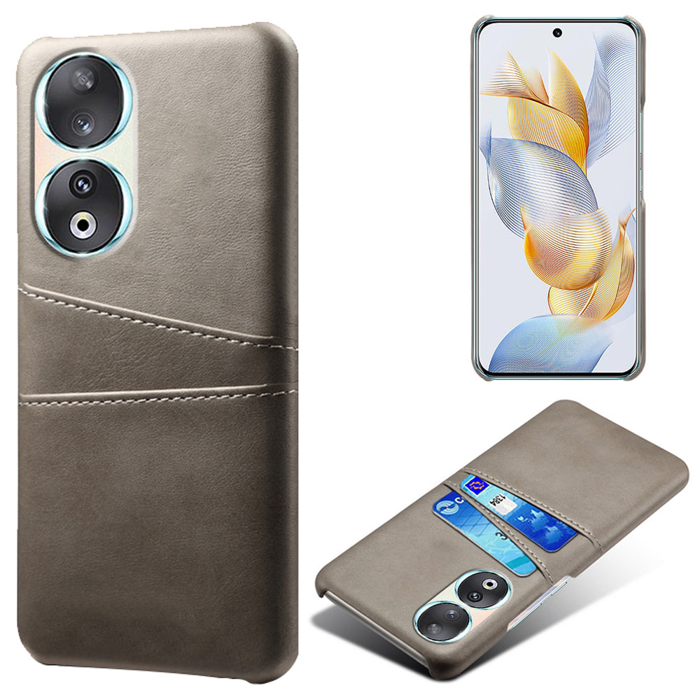 Phone Case with Dual Card Slots for Honor 90 , PU Leather Coated PC Smartphone Cover