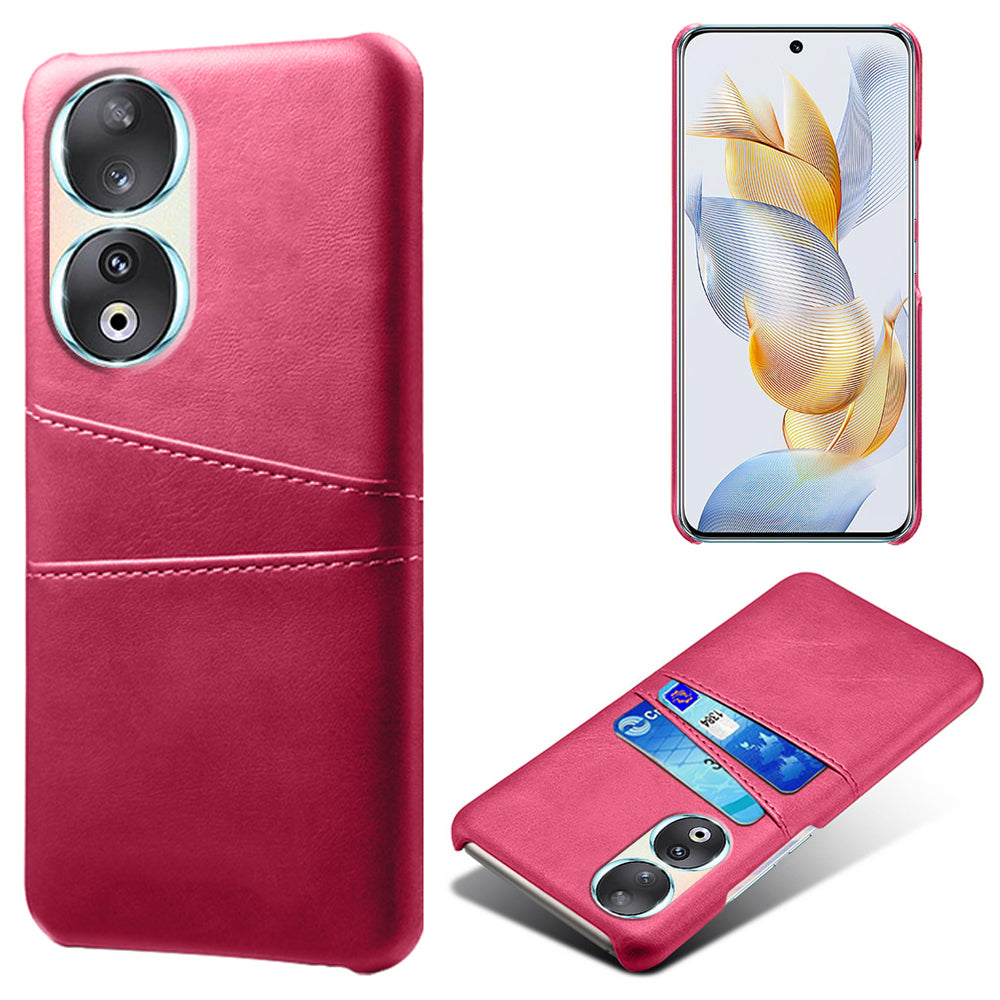 Phone Case with Dual Card Slots for Honor 90 , PU Leather Coated PC Smartphone Cover