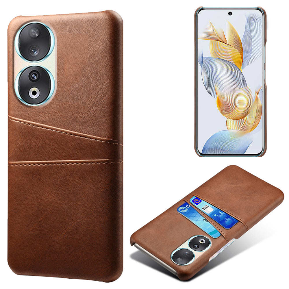 Phone Case with Dual Card Slots for Honor 90 , PU Leather Coated PC Smartphone Cover