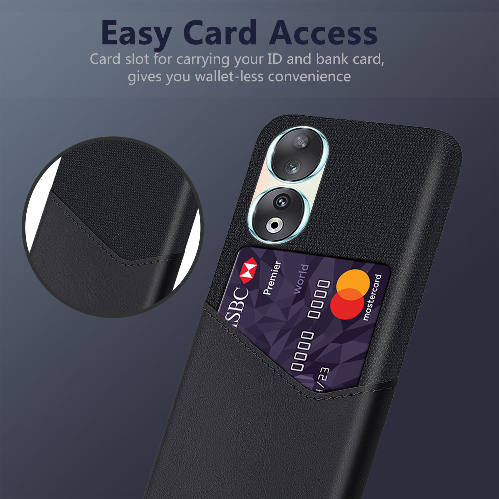 Card Holder Protective Phone Case for Honor 90 , Cloth Texture PU Leather Coated PC Cover