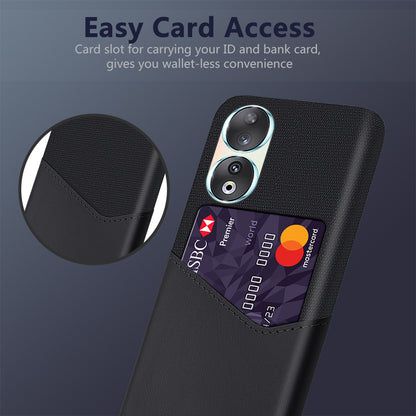Card Holder Protective Phone Case for Honor 90 , Cloth Texture PU Leather Coated PC Cover