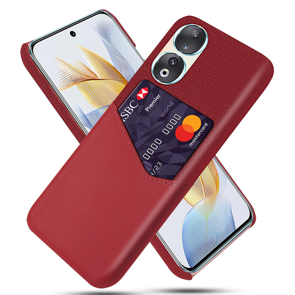 Card Holder Protective Phone Case for Honor 90 , Cloth Texture PU Leather Coated PC Cover