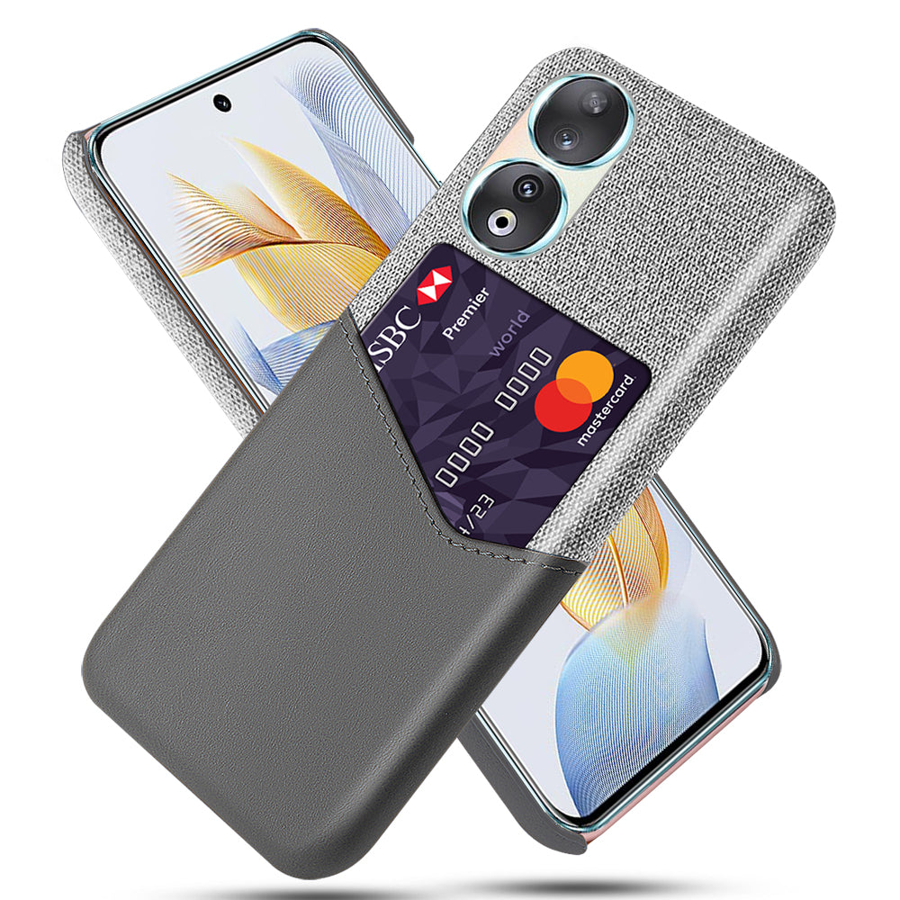 Card Holder Protective Phone Case for Honor 90 , Cloth Texture PU Leather Coated PC Cover