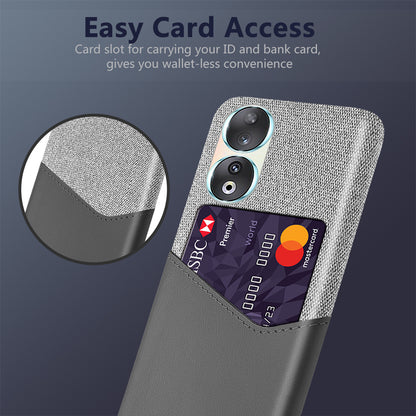 Card Holder Protective Phone Case for Honor 90 , Cloth Texture PU Leather Coated PC Cover