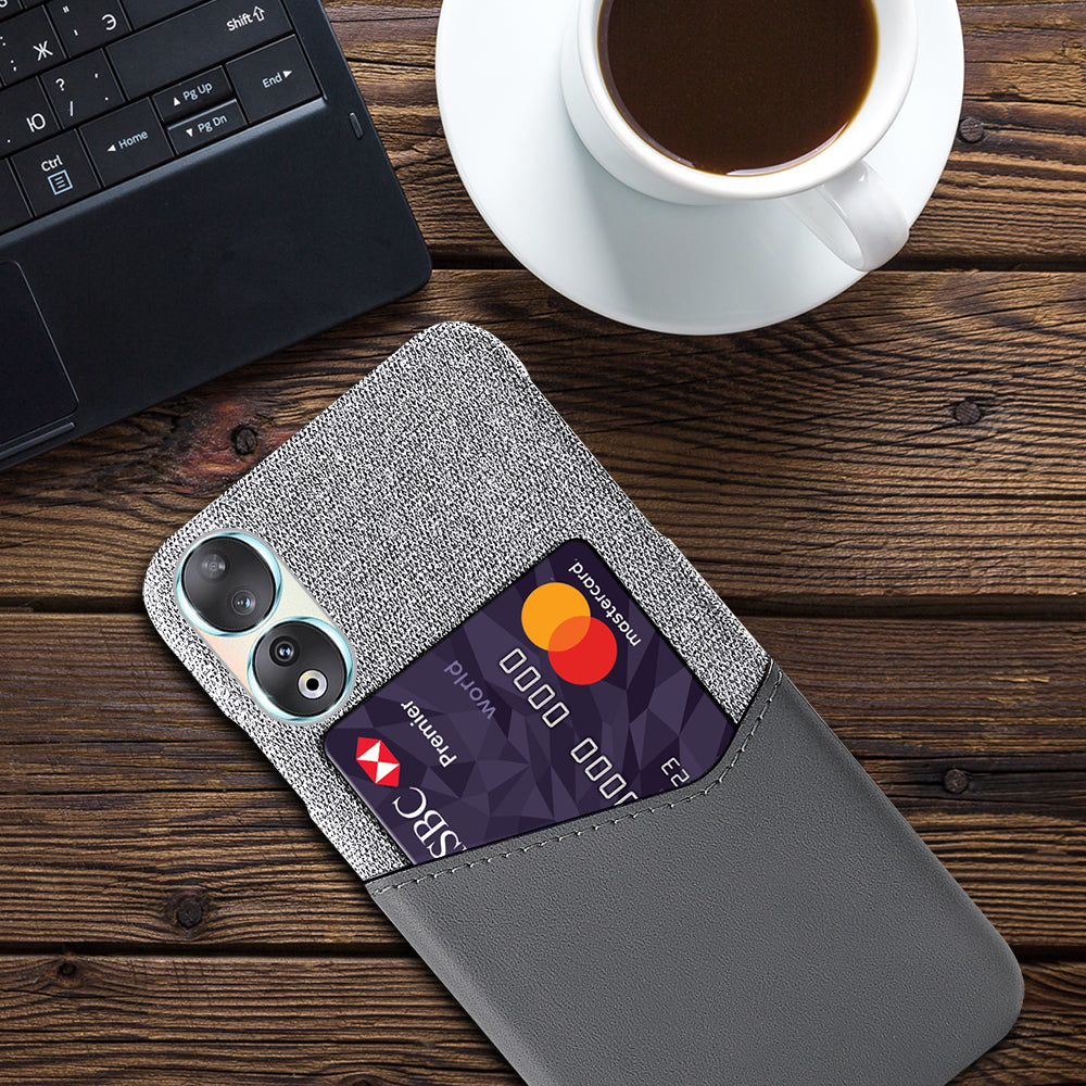 Card Holder Protective Phone Case for Honor 90 , Cloth Texture PU Leather Coated PC Cover