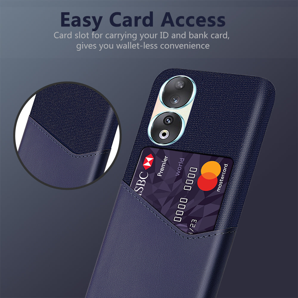 Card Holder Protective Phone Case for Honor 90 , Cloth Texture PU Leather Coated PC Cover