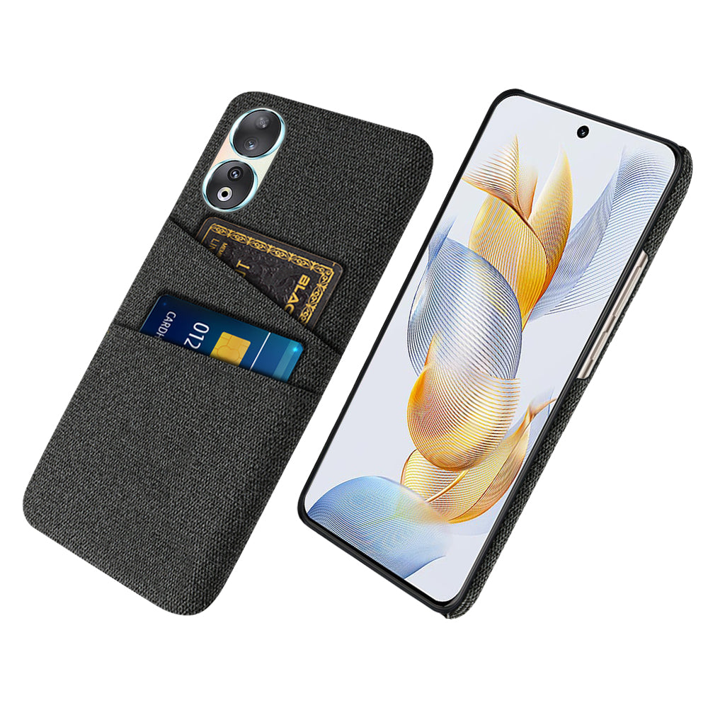 Dual Card Holder Phone Case for Honor 90 , Hard PC + Cloth Anti-scratch Phone Cover