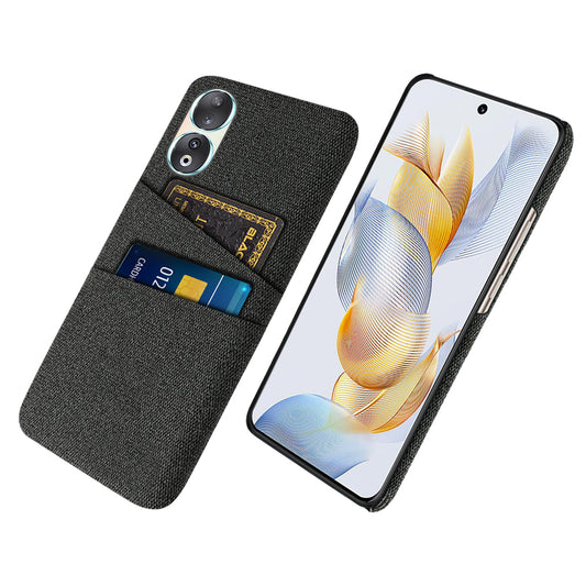 Dual Card Holder Phone Case for Honor 90 , Hard PC + Cloth Anti-scratch Phone Cover