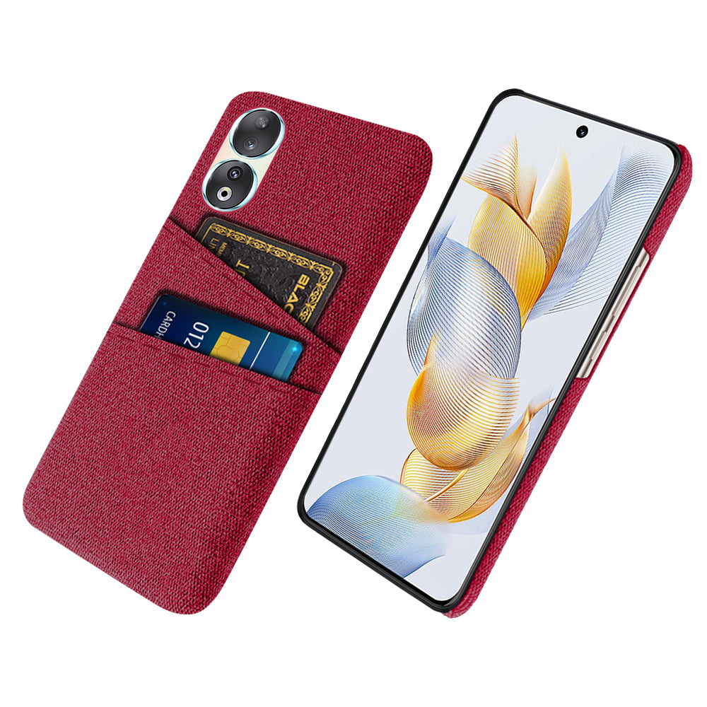 Dual Card Holder Phone Case for Honor 90 , Hard PC + Cloth Anti-scratch Phone Cover