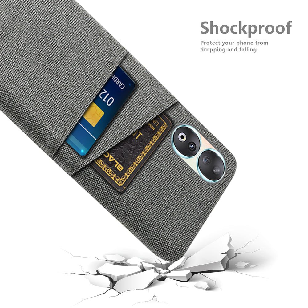Dual Card Holder Phone Case for Honor 90 , Hard PC + Cloth Anti-scratch Phone Cover