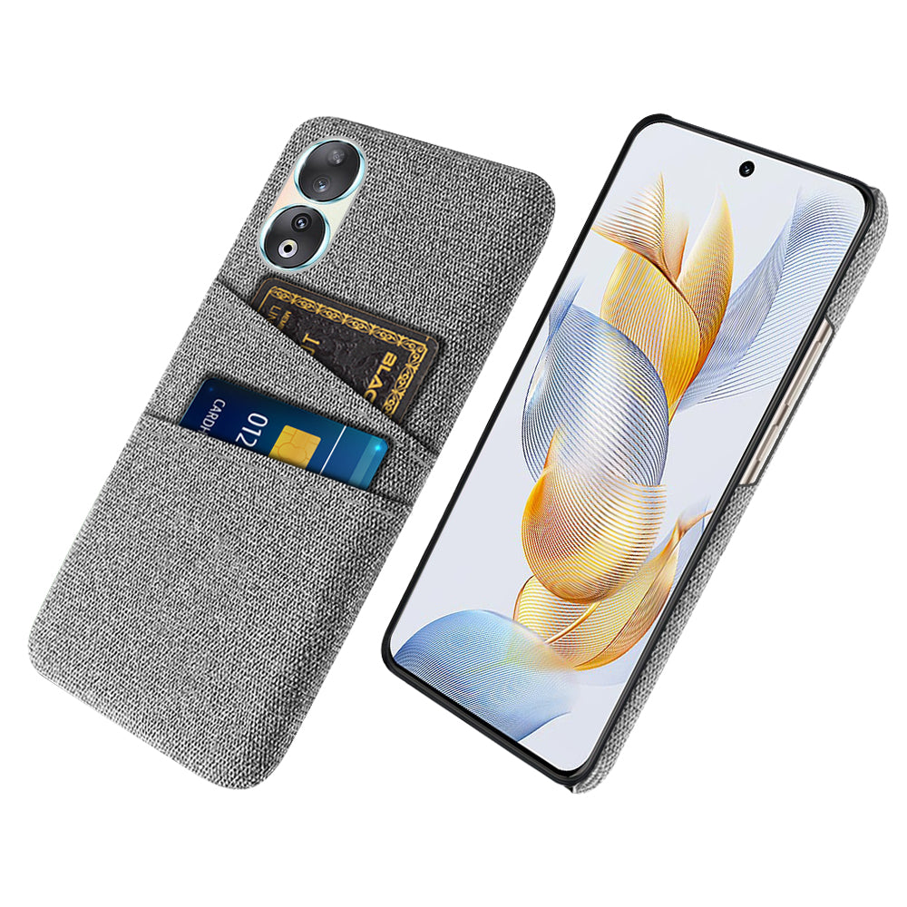 Dual Card Holder Phone Case for Honor 90 , Hard PC + Cloth Anti-scratch Phone Cover