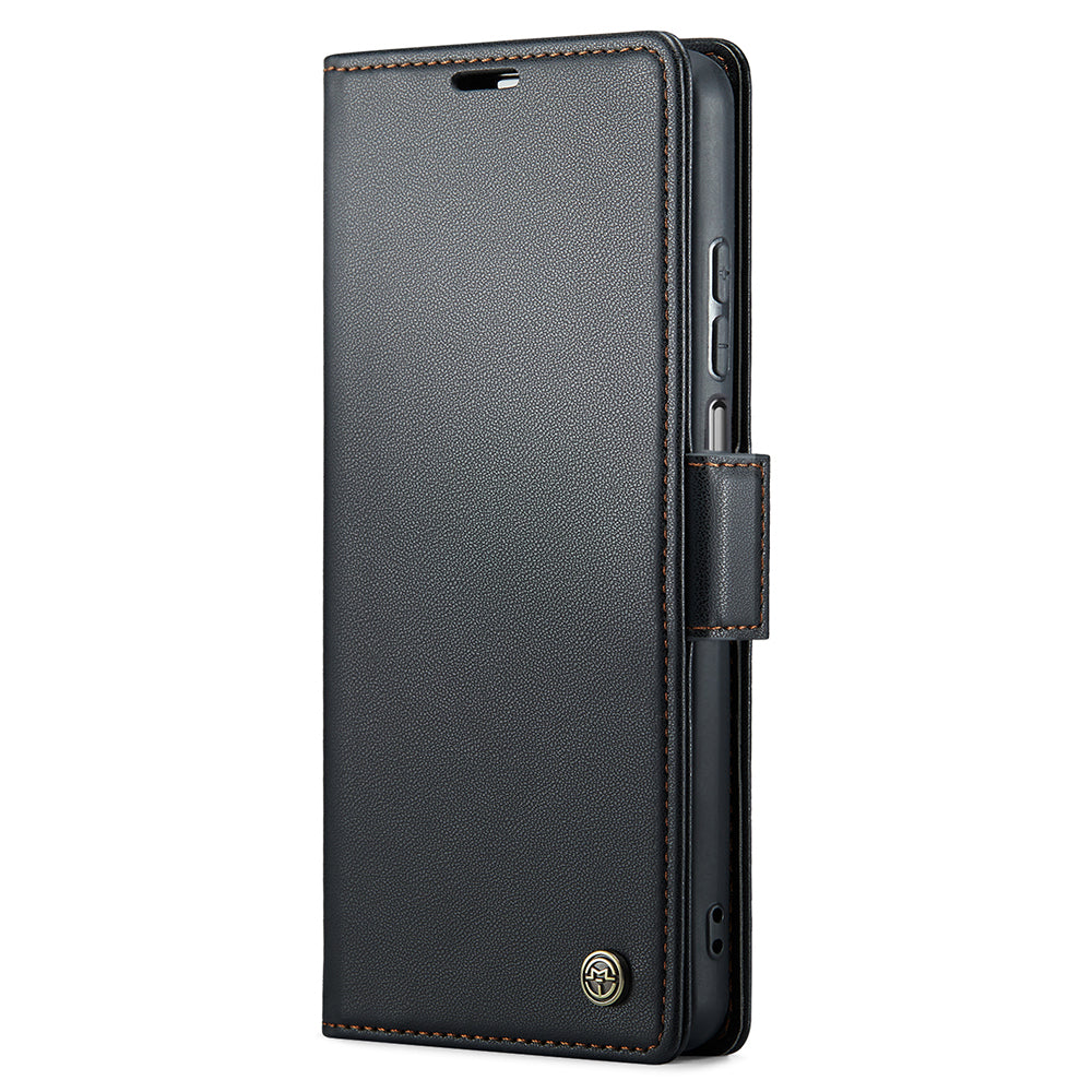CASEME 023 Series For Samsung Galaxy A12 RFID Blocking Wallet Phone Case Side Clasp Leather Stand Cover