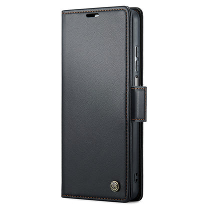 CASEME 023 Series For Samsung Galaxy A12 RFID Blocking Wallet Phone Case Side Clasp Leather Stand Cover