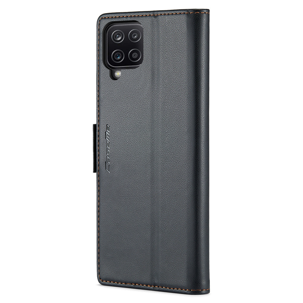 CASEME 023 Series For Samsung Galaxy A12 RFID Blocking Wallet Phone Case Side Clasp Leather Stand Cover