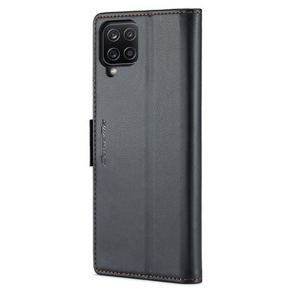 CASEME 023 Series For Samsung Galaxy A12 RFID Blocking Wallet Phone Case Side Clasp Leather Stand Cover