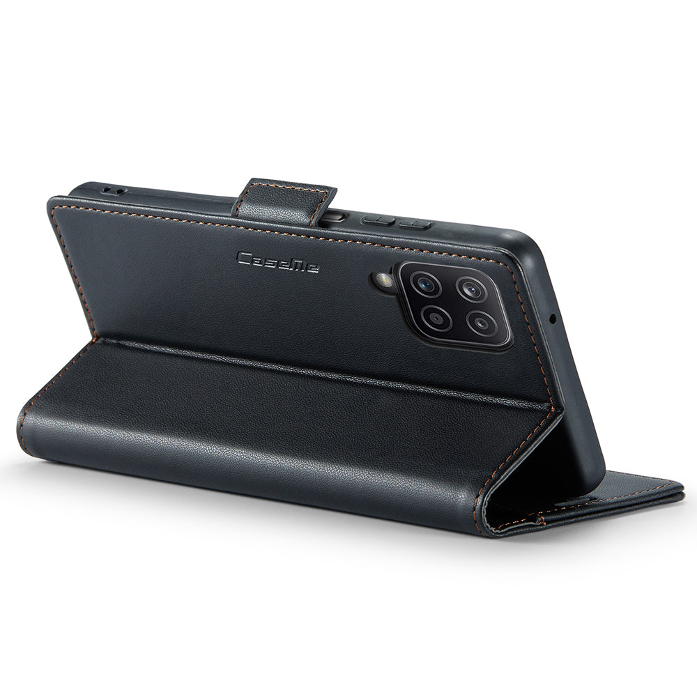 CASEME 023 Series For Samsung Galaxy A12 RFID Blocking Wallet Phone Case Side Clasp Leather Stand Cover
