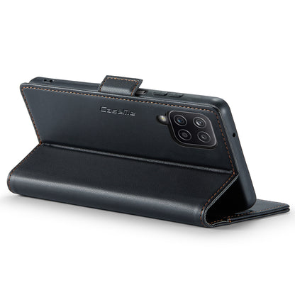 CASEME 023 Series For Samsung Galaxy A12 RFID Blocking Wallet Phone Case Side Clasp Leather Stand Cover