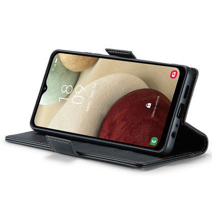 CASEME 023 Series For Samsung Galaxy A12 RFID Blocking Wallet Phone Case Side Clasp Leather Stand Cover
