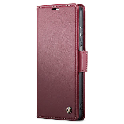 CASEME 023 Series For Samsung Galaxy A12 RFID Blocking Wallet Phone Case Side Clasp Leather Stand Cover