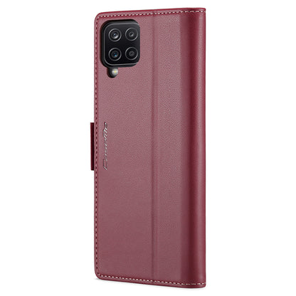 CASEME 023 Series For Samsung Galaxy A12 RFID Blocking Wallet Phone Case Side Clasp Leather Stand Cover