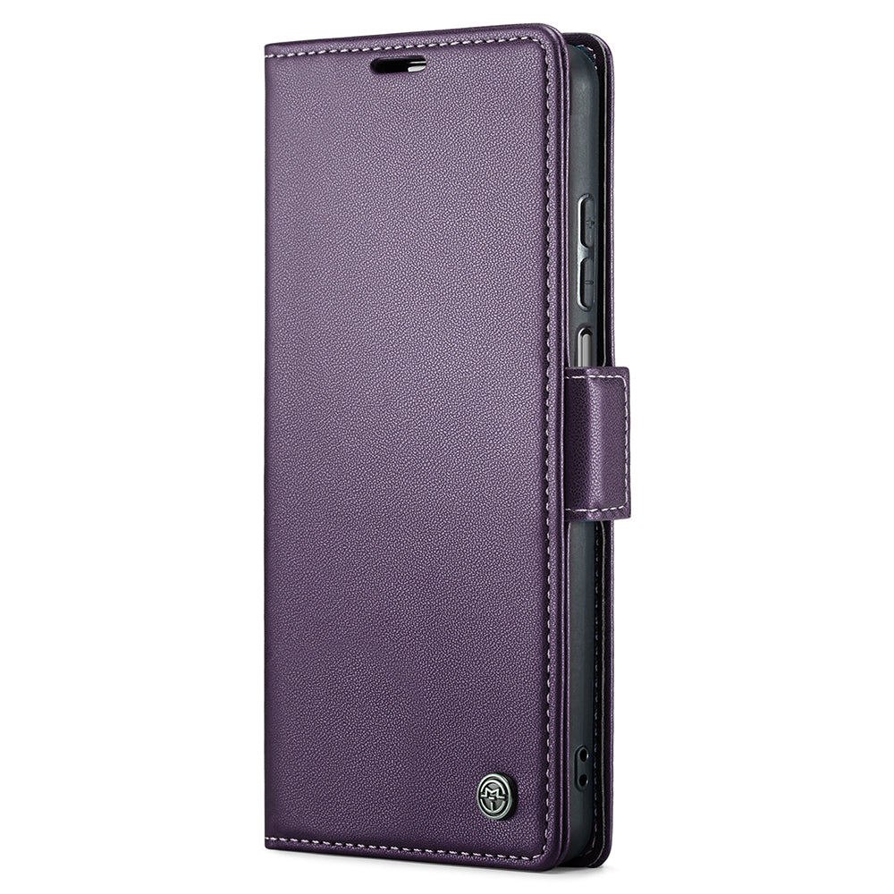 CASEME 023 Series For Samsung Galaxy A12 RFID Blocking Wallet Phone Case Side Clasp Leather Stand Cover